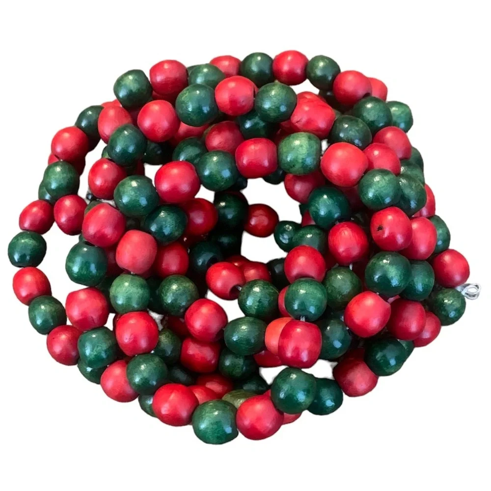 Red and Green Wooden Beaded Christmas Garland